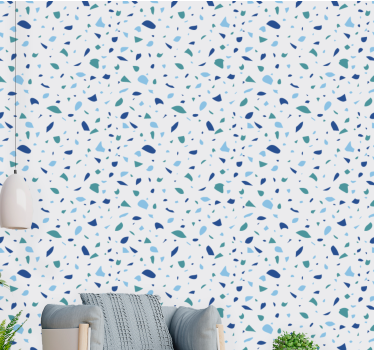 Papel pintado para salón Terrazo de tonos azules - TenVinilo