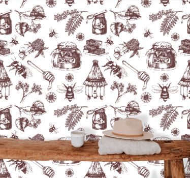 Papel tapiz animales boceto de apiario rústico - TenVinilo