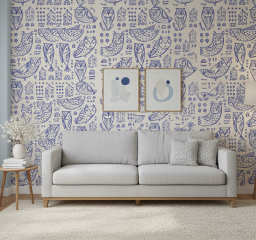Papel tapiz animales cara de búho azul lindo - TenVinilo