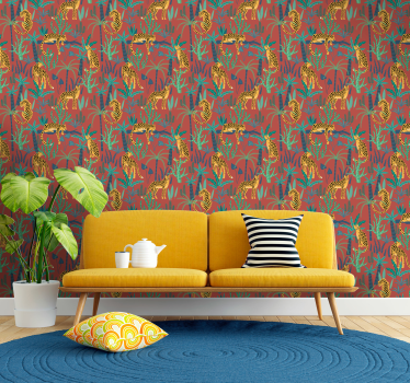 Papel tapiz animales escena de la selva tropical - TenVinilo