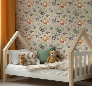 Papel tapiz animales patrón de bosque para niños - TenVinilo