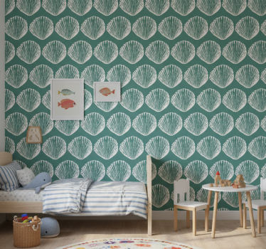 Papel tapiz animales patrón retro de conchas - TenVinilo