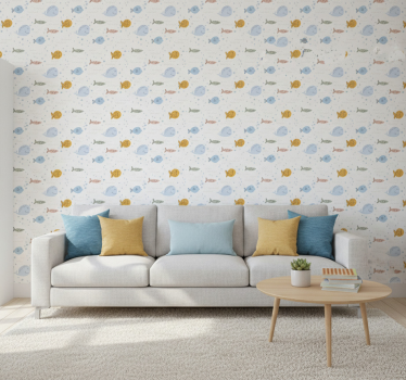 Papel tapiz animales pez de dibujos animados multicolor - TenVinilo