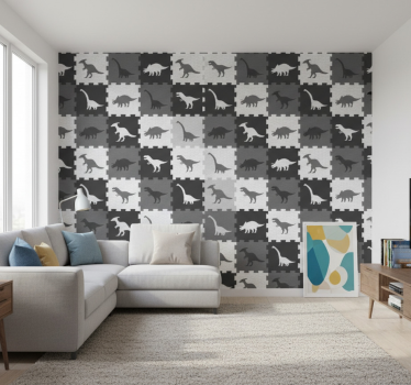 Papel tapiz animales rompecabezas gris - TenVinilo