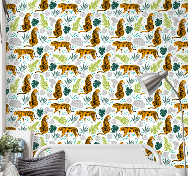 Papel tapiz animales tigres y follaje - TenVinilo