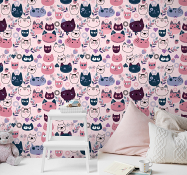 Papel tapiz gatos caras de gatos juguetones - TenVinilo