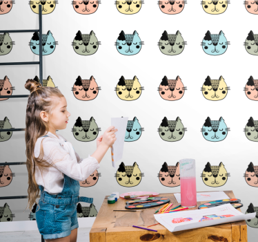 Papel tapiz gatos caras felinas de dibujos animados - TenVinilo