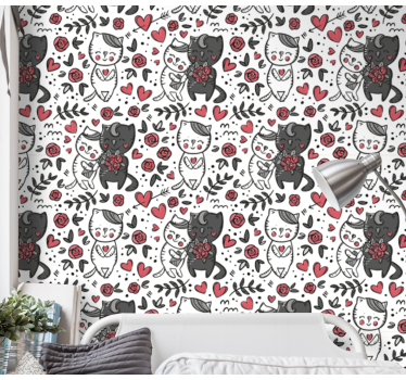 Papel tapiz gatos delicia floral felina - TenVinilo