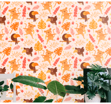 Papel tapiz gatos fauna juguetona de la selva - TenVinilo