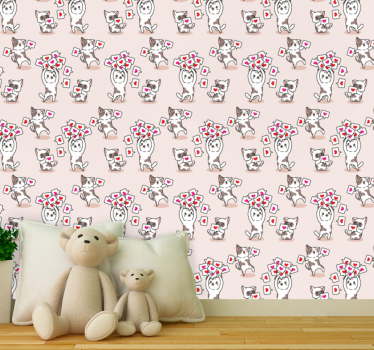 Papel tapiz gatos patrón de gato juguetón - TenVinilo