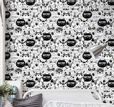 Papel tapiz gatos patrón de gatos estilizados - TenVinilo