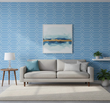 Papel tapiz geométrico líneas azules geométricas - TenVinilo