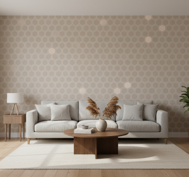 Papel tapiz geométrico motivo hexágono beige - TenVinilo