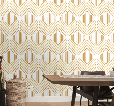 Papel tapiz geométrico patrón hexagonal dorado - TenVinilo
