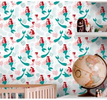 Papel tapiz peces paisaje marino sirena - TenVinilo